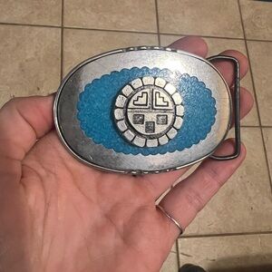 Silver and Blue Belt Buckle